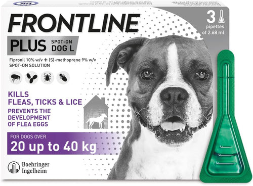 FRONTLINE Plus flea and tick treatment for large dogs with 3 spot-on pipettes